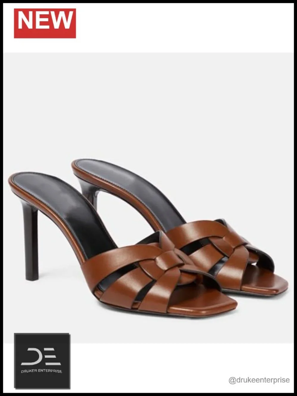 Open Toe Heeled Mules for Women Intertwining Straps Square Toe Stiletto Heel